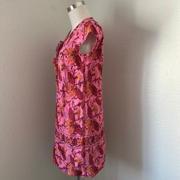 Calypso Pink Floral Cap Sleeve Dress Tassel Pink Butterfly Print Airy Sz XS - Picture 4 of 10